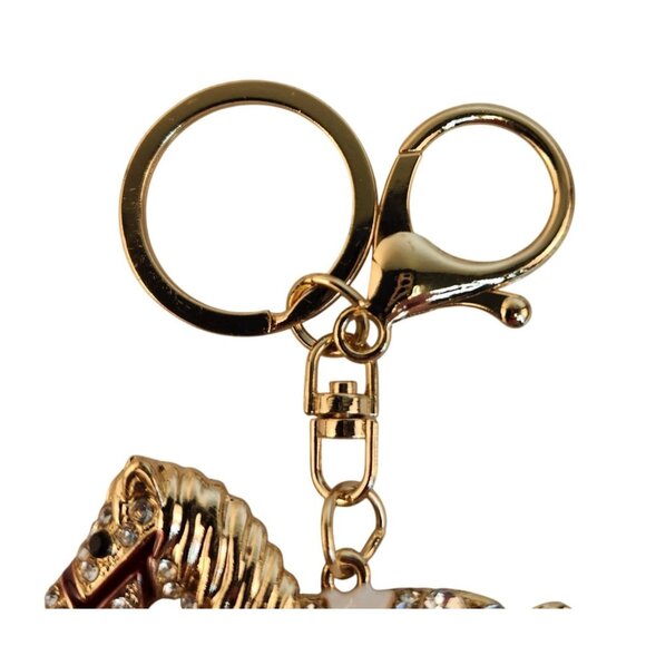 Golden Horse Rhinestone Keychain Ornament With Moveable Tail, Gift For Horse Lov - Picture 11 of 13